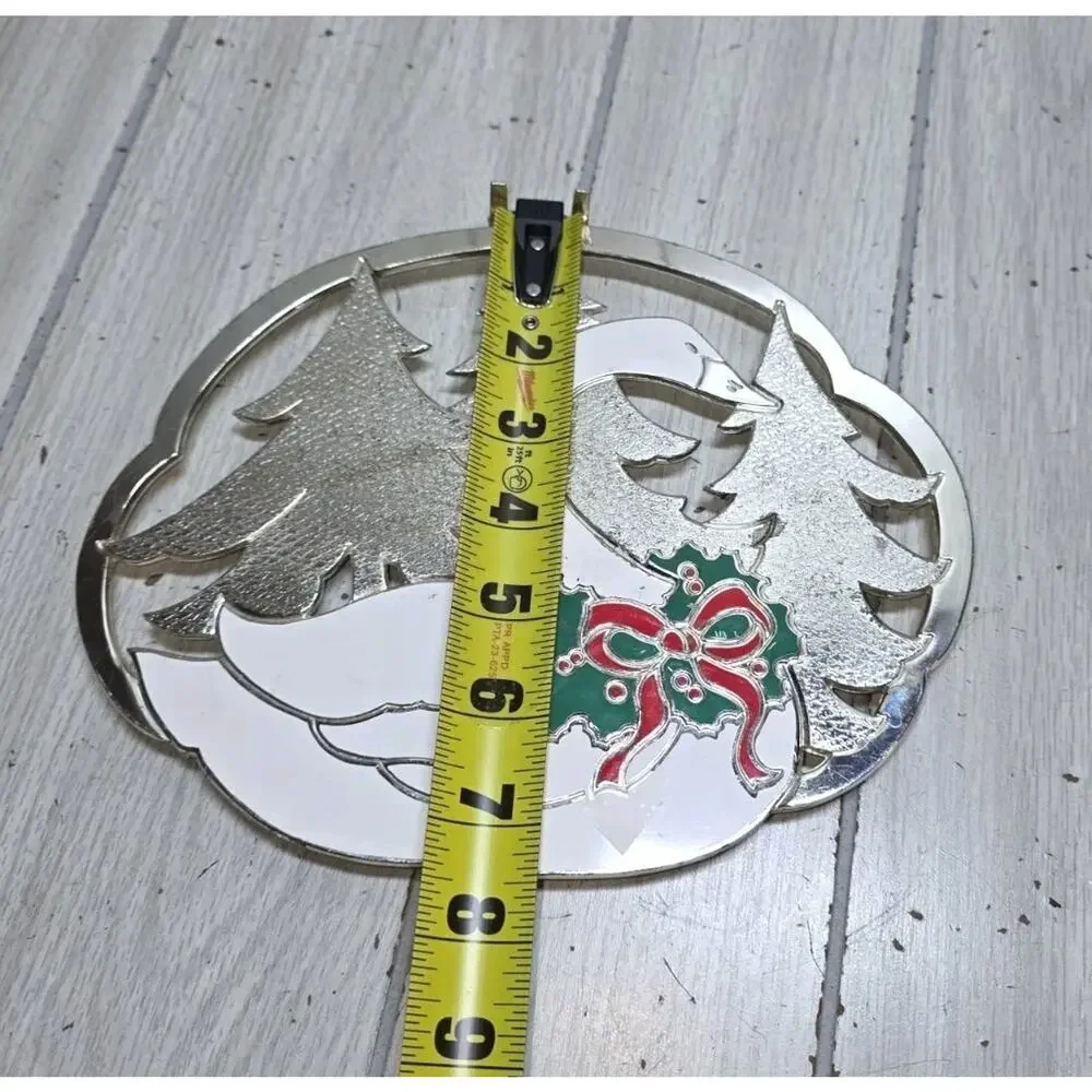 Vtg Holiday Swan Trivet William A. Rogers Japan Silver Plated Enamel Christmas